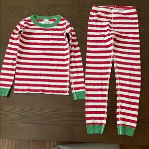 Hanna Andersson Red and White Striped Pajama Set with Green Trim